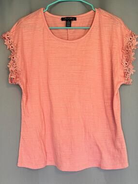 A Love Story Dolman Short Sleeve Lace Cuff Blouse Shirt Top Pink Women's XL